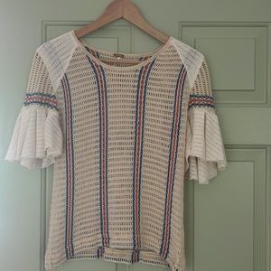 Free People flutter sleeve cream strip top - S